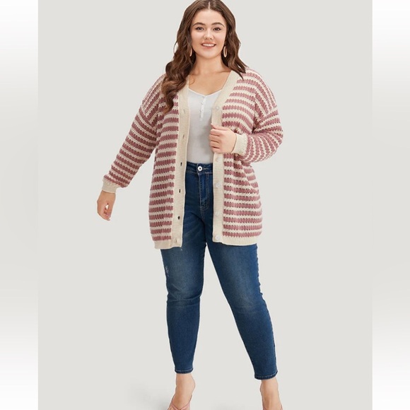 BloomChic Striped Button Through Cut Out Cardigan - Picture 7 of 9